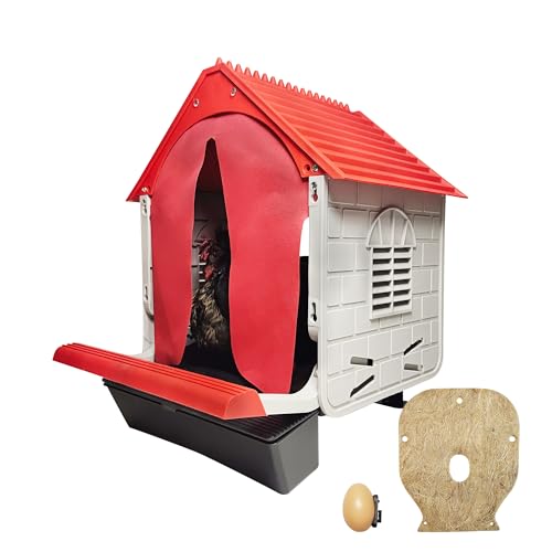 Roll Away Chicken Nesting Box, 13° Auto Egg Collection Tray, Clip-Lock Decoy Egg & 3 Jute Pads, Enclosed Easy-to-Clean Hen House, Indoor & Outdoor Chicken Coop Accessory(1Pack)