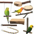 8 Pcs Natural Wood Bird Perch Swing & Bird Rope Platform Set | Fits Small/Medium Parrots (Budgies, Conures) | Multi-Level Cage Gym for Climbing | Safe Chewing | Tool-Free Mount - size: Swing & Rope Set - 8PCS