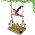 Bird Swing Mat with Wood Perch, AHIER Seagrass Bird Hammock for Conures with Chewing Toy for Parakeets, Budgie, Cockatiel Cage Accessories (Rose-Pink Pole) - color: Rose-Pink Pole