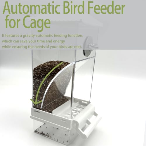 Automatic No Mess Bird Feeder Water Dispenser Set | Acrylic Transparent Parakeet Cage Accessories Bird Feeder and Waterer in Cage for Small and Medium Cockatiel Finche Lovebird - color: White + Green