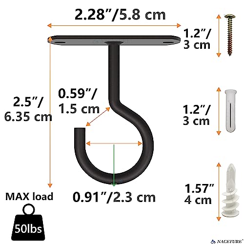 Ceiling Hooks for Hanging Plants - Square Wall Mount Plant Hanger Indoor Hanging Hooks Metal Plant Bracket Iron Lanterns Hangers for Wind Chimes, Planters (Square Black 4 Pack) | Square-style ceiling hooks for hanging plants, baskets, bird feeders, lights