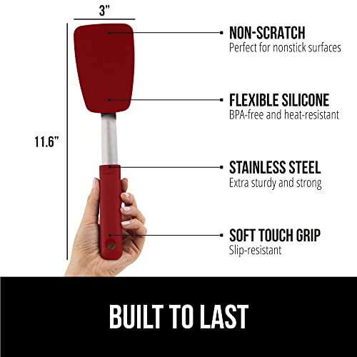 GORILLA GRIP BPA-Free Silicone Spatula for Non Stick Frying Pan, Heat Resistant Flexible Head, Patented Comfortable Rubber Handle, Non-Scratch Kitchen Turner, Flip Burgers, Pancakes, 11.6 in, Red - color: Red