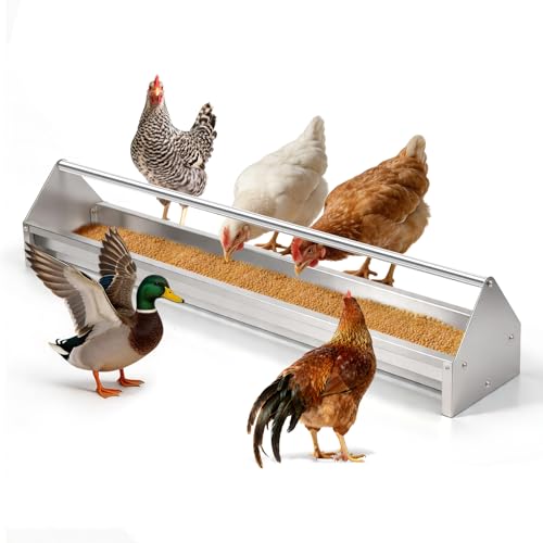 Chicken Feeding Trough 45" Large Capacity with Drainage Holes & Crossbar | Stainless Steel Chicken Feeder Trough Poultry Feeder Trough for Chicken,Duck,Geese,Turkey Coop Accessories Supplies