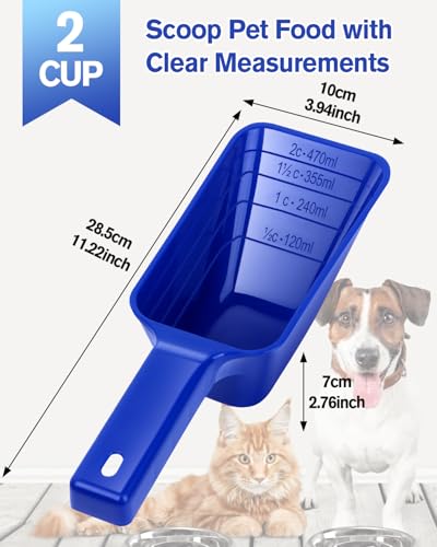 2 Cup Dog Food Scoop(2 Pack), Plastic Pet Food Scoop with Measuring Lines for Accurate Pet Food Portions,Dishwasher Safe (Blue) - color: Blue