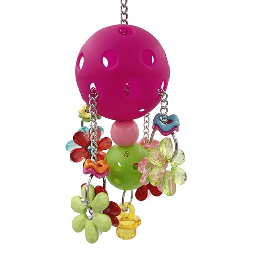 Pullable Bird Plastic Ball Toys with Acrylic Pacifiers and Flowers, Colorful Parrot Toys for Medium and Large Parrot Quaker Monk Parakeet Sun Conures (Rose red) - color: Rose red