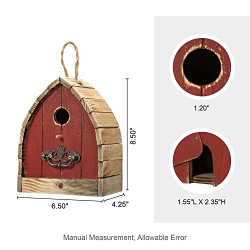 Glitzhome 8.5" H Washed Red Distressed Solid Wood Birdhouse Garden Hanging Bird House for Outdoors - color: 8.5"H