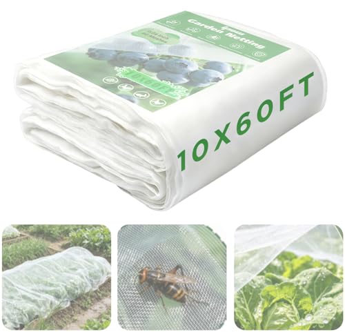 10 X 60FT Garden Mesh Netting Ultra Fine Mesh Netting Pest Barrier, Insect Bug Bird Netting for Vegetables Fruit Flower Garden Protection, Thickened 60 Mesh Row Covers Fabric Screen from Birds Bugs - size: 10FT X 60FT