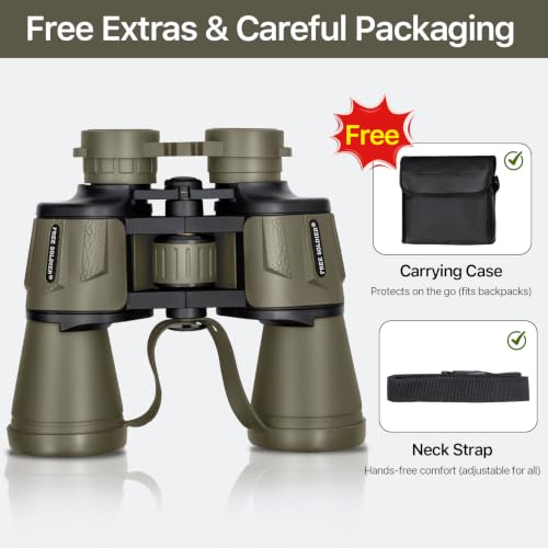 FREE SOLDIER 20x50 High Powered Binoculars for Adults, Green | With Bak4 Prism Fmc Lens, Lightweight, Portable, Waterproof, Fog-Proof, For Bird Watching, Hunting, Hiking, Concerts, Travel - color: Green