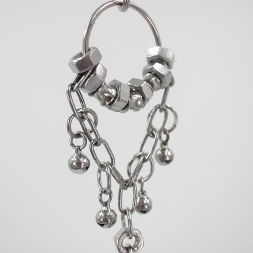 Fosrion Stainless Steel Parrot Chew Toy with Bell, 10.6" Durable Metal Bird Toy for Macaws, Cockatiels, Budgies - Cage Hanging Chew Chain (Bell&Nut) - color: Bell&Nut
