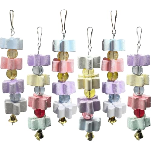 6Pieces Parrot Beak Trimmer Bird Beak Grinding Stone Teeth Lava Block Mineral Calcium Rock Chewing Toys with Bell for Parakeet Conure Budgies Rabbit Chinchilla Hamster - size: 6Pieces