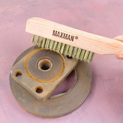 MAXMAN Brass Brush, Heavy Duty Brass Wire Brush Set 2Pcs, Metal Brush, Wire Brushes for Cleaning Rust with 10" Curved Beechwood Handle - style: 2Pcs Brass Brushes