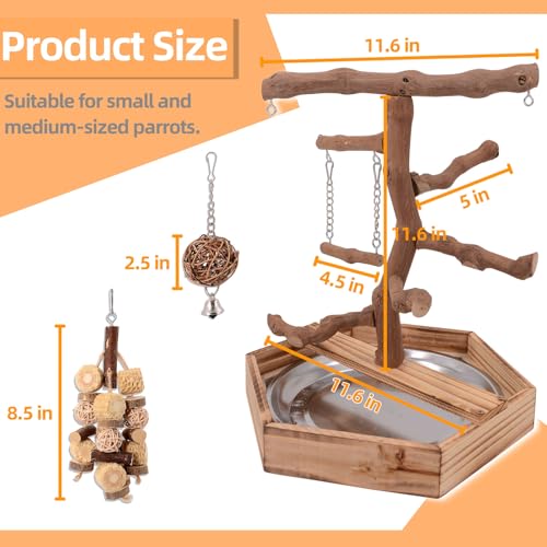 LIMIO Natural Grape Wood Bird Parakeet Playground - Perch Stand for Parakeets, Cockatiels, and Small Birds Toys