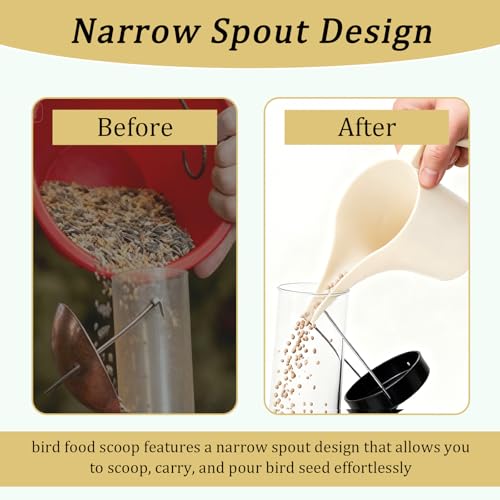 Relaxweex 2 Pcs Bird Seed Scoop, Pet Food Bird Seed Scoop Large Capacity Suitable Narrow Spout Suitable for Tube Feeders for Filling Avian Birds Feeders Small Animal Food (Beige) - color: beige