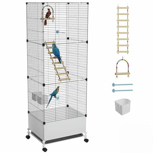STILLCOVE X-Large Flight Bird Cage, with Bowls & Perches & Ladder & Swing | with Removable Tray, Universal Wheels, Tall Birdcage for Parakeet, Parrot, Cockatiel, Conure, Budgie, Canary, Finch, Lovebird - size: 14.2"L x 18.5"W x 53.2"H