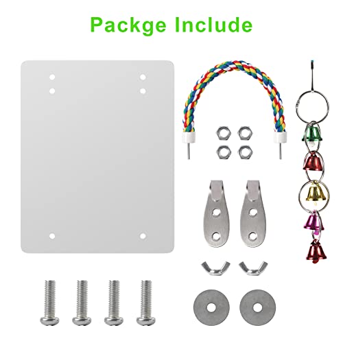 10.6" Bird Mirror with Rope Perch Bird Toys Swing, Comfy Perch for Greys Amazons Parakeet Cockatiel Conure Lovebirds Finch Canaries - size: 10.6 inch