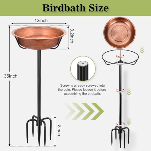 Gtongoko 3.2 Inch Deep Metal Bird Bath for Outside Heavy Duty, 35 Inch Height Bird Feeder Birdbaths for Outdoors, Garden Bird Bath Bowl with 5-prongs Base - size: 12″ dia, 3.2″ depth bowl