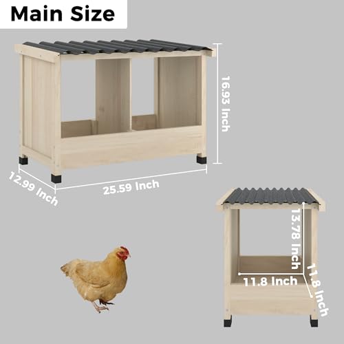Chicken Nesting Box, 2 Holes Wooden Nesting Box, Hens-Wall Mounted or Floor Use, Chicken Coop Accessorie with PVC Roofing, Preventing Egg Falls, Easy to Assemble, Backyard and Farms - size: 25.6"L x 15.0"W x 16.9"H
