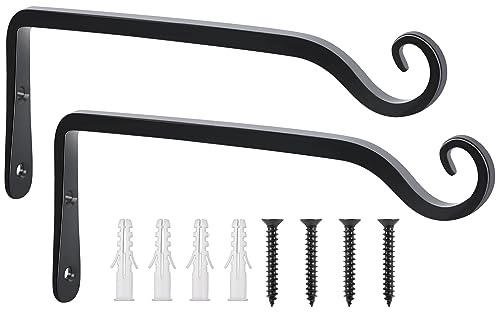 Wall Hooks for Hanging Plants 10 Inch - 2 Pack Heavy Duty Metal Plant Brackets, Holds 48 lbs, Rust Resistant Black L-Shape Hooks for Indoor Outdoor Decor - color: Black-L, size: 10 Inch