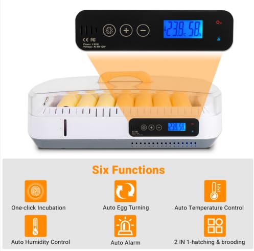 35 Egg Incubator with Automatic Egg Turning, Digital Temperature and Humidity Control, Water Alarm for Hatching Chickens, Ducks, Geese, Birds, Quail