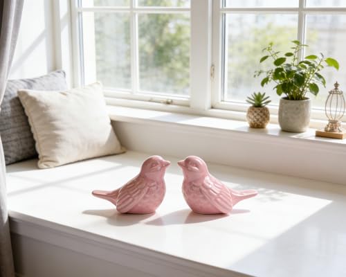 Set of 2 Ceramic Pink Bird Figurines, 3.75 Inch Modern Bird Statues Home Decor, Cute Small Knick Knacks for Shelf, Office, Living Room, Bathroom, Kitchen, Housewarming Gift - color: Pink