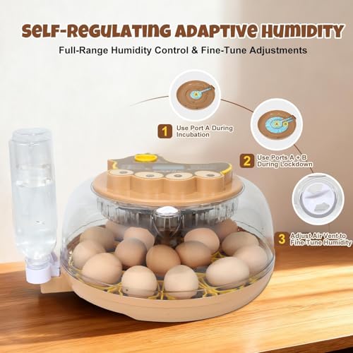 Series III-18 Egg Automatic Incubator with Smart Dual-Bottle Adaptive Humidity & Stable Temp Control, Adjustable Auto Egg Turn, Auto Lockdown, Customizable Incubation Days, Candler(18-Egg-Brown) - size: 18-Egg-Brown