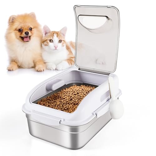 ALL FOR PAWS 304 Stainless Steel Dog Food Storage Container, Airtight Mouse Proof Storage Bin with Lid and Scoop, Pet Food Storage Container for Dog, Cat & Bird Seed, Up to 11 Lbs, Keep Food Fresh