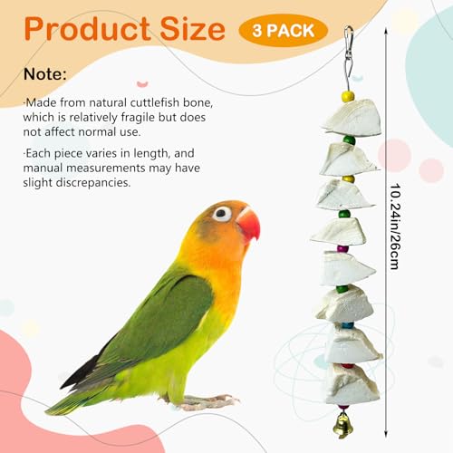 3 Pack Bird Chewing Toy Cuttlebone Parrot Toy with Bell Hanging Bird Beak Grinding Stone Parakeet Cage Accessories for Small & Medium Budgies Lovebirds Cockatiels (Block, 8 Per Skewer) - size: 8 Blocky