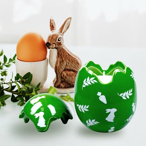Easter Egg Candle, Eucalyptus Scented Ceramic Bunny Candle, Soy Wax in Decorative Eggshell Holder, Easter Decor & Spring Gifts for Home & Table Decoration