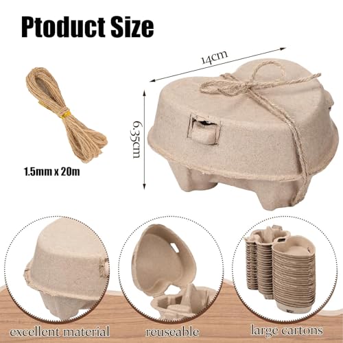 20Pcs Heart Shaped Eggs Cartons for Easter，3 Count Natural Paper Pulp Egg Tray with Jute Rope,Reusable Cardboard Holds 3 Eggs for Kitchen Holiday Gifts Market Farm