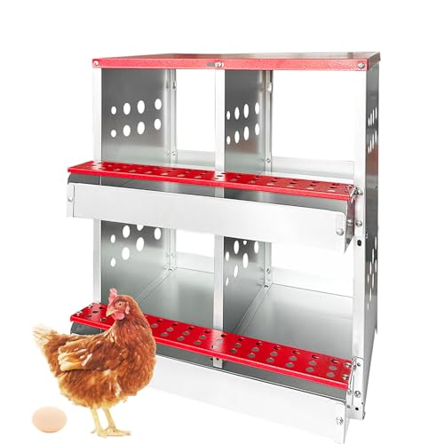 4-Compartment Roll Away Chicken Nesting Box for Hens, 21 Inch | Metal build, Egg collection tray, Perch, Protective lid, Wall mount, Freestanding setup, Ducks, Backyard coop, Barn supply - size: 16.3"L x 16.9"W x 24.4"H