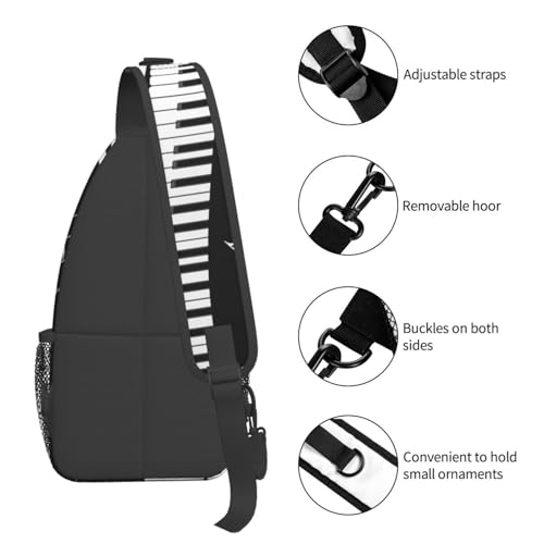 Black And White Piano Music Notes Musical Instrument Sling Backpack Crossbody Shoulder Bag Chest Bag Travel Chest Pack Casual Daypack For Women Men Hiking Sports Working - color: Black4