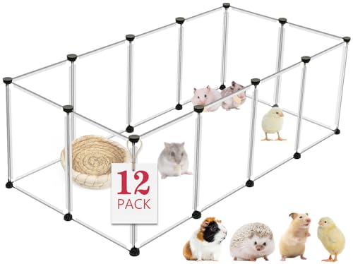 VISCOO 12 Panels Small Animals Playpen,48"x24"x16" Portable Pet Playpen | Puppy Play Pen Indoors Outdoor,Pet Fence for Guinea Pigs,Bunny,Ferrets,Hamsters,Hedgehogs,Plastic Enclosure - color: Transparent, style: 12 Panels - 48"L x 24"W x 16"H