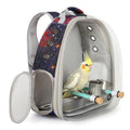 Galaxy Bird Carrier Backpack, Water and Food Cup, Tray and Perch, Clear Bubble Space Capsule Travel Bag - color: Galaxy Blue