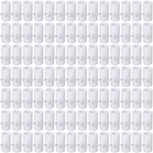 Outus 100 Pack Chicken Waterer PVC Tee Fittings, Fully Automatic Poultry Waterer PVC Fittings for Threaded Chicken Water Nipples, Cups, Drinker, Feeder, Duck, Quail, Turkey Coop Accessories, White