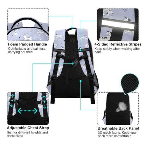 Kids Dalmatian Dogs Backpack for Boys Girls School Bags | Elementary Middle, Travel Daypack Lightweight Waterproof with Reflective Strip - color: Cartoon Dalmatian Dogs