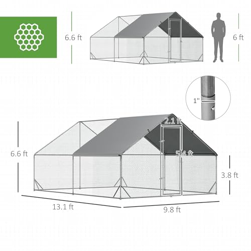 PawHut Large Chicken Coop w/Waterproof Anti-UV Cover 9.8' x 13.1' x 6.6' | Metal Chicken Run, Spire Shaped Walk In Fence Cage Hen House, Outdoor Yard Farm Use, 1" Tube Diameter - size: 9.8' x 13.1' x 6.6'