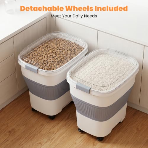 50 Lbs Rice Container, Collapsible Dog Food Storage Container | Airtight Cat Food Container with Wheels, Transparent Lid, Measuring Cup, Scoop, BPA Free for Pet Food, Grain, Bird Seed - color: 50 lbs