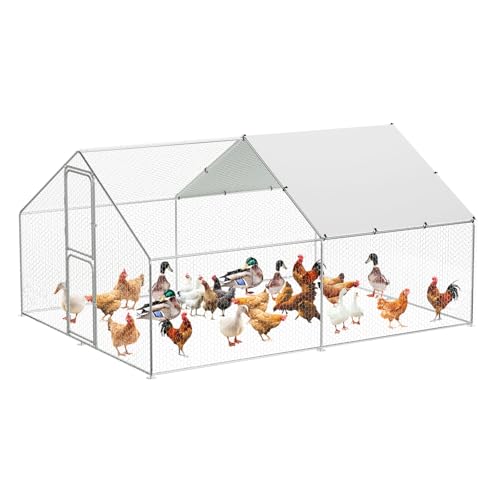 Large Walk-in Metal Chicken Coop for 20 Chickens,Heavy Duty Reinforced Wire Mesh Run with All-Weather Waterproof & Anti-UV Cover,Secure Lock - Outdoor Poultry Pen for Chickens,Ducks (Spire Roof) - color: Upgrade Peaked Roof, size: 9.8 x 13.1 x 6.6 FT
