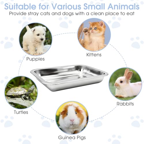 Fhiny 4 PCS Stainless Steel Dog Bowls, Metal Shallow Puppy Bowls 10"×7.5" Indoor & Outdoor Universal Dog Food Plate Whisker Fatigue Friendly Cat Dishes Easy to Clean for Puppy Kitten Doggy 1.2" H