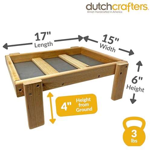 DutchCrafters Cedar Wood Large Open Ground Platform Bird Feeder Tray, Wooden Bird Seed Feeder for Outdoor Wild Birds, Animals for Outside, Garden, Yard
