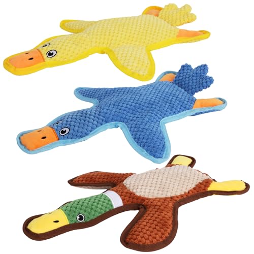 Dog Toys 3-Pack Cute Duck Shapes Puppy Toys No-Stuffing Squeaky and Crinkle Interactive Dog Chew Toy for Small to Large Breeds - color: Multicolor