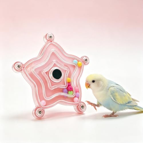 Spinning Bird-Toys Bird Cage Toys & Bird Perch Parrot-Parakeet Budgie Cockatiel Conure Macaw Chicken Parrot Enrichment Cage Accessories Small Animal Chewing Toy (Pink Star) - color: Pink Star