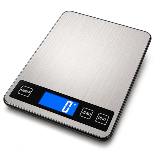Digital Kitchen Scale 10kg/22lb, Food Scale with 1g Precision, Grams & Ounces, Stainless Steel, LCD Display, Tare Function, Multi-Unit, Battery Powered for Baking, Cooking & Meal Prep