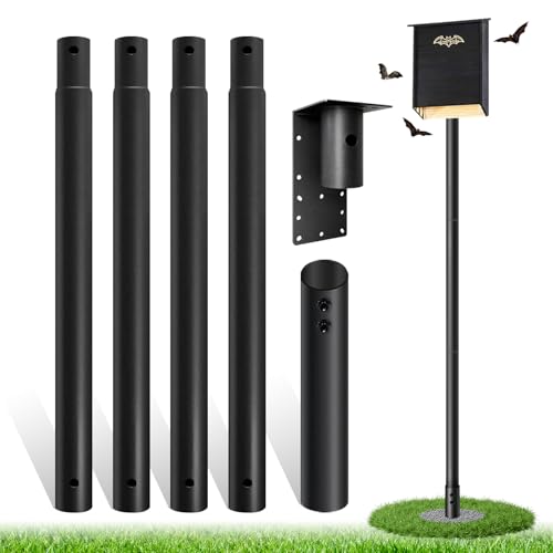 12ft Bat House Pole, 1.9in Diameter Heavy-Duty Galvanized Steel Outdoor Purple Martin Bird House Pole with Ground Socket, Including Bat House Installation Bracket, Black - size: 12FT