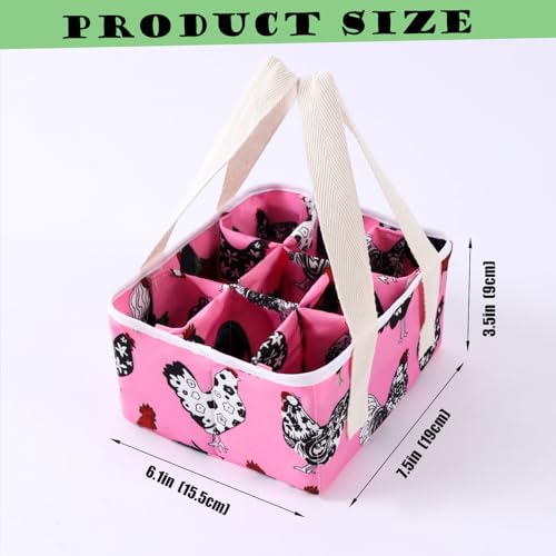 Eggs Collecting Basket, Durable Canvas Egg Basket with Plastic Board, 9-Pouch Chicken Egg Holder Bag for Gathering Fresh Eggs, Egg Gathering Basket and Multipurpose Chicken Holder Bag (Pink)