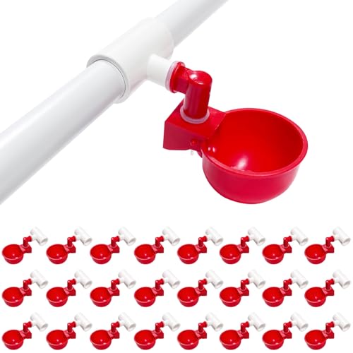 Chicken Water Cups for PVC with Tee (24 Pack), Automatic Chicken Waterer Kit for Poultry, DIY PVC Water Feeder for Chicken/Duck/Quail/Turkey - size: 24-Pack