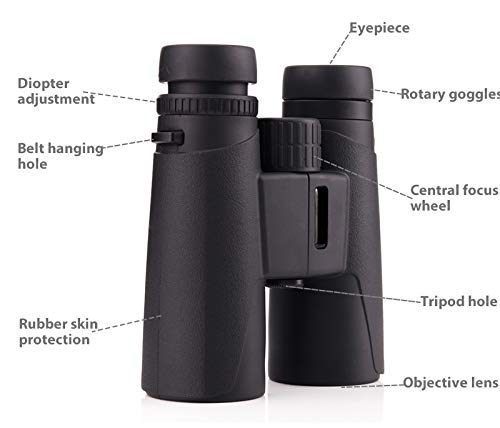 10X42 Professional Binoculars with Smartphone Adapter, Compact Waterproof Low Night Vision Binoculars for Adult Birds Watching Hunting Concert Travel - color: Black