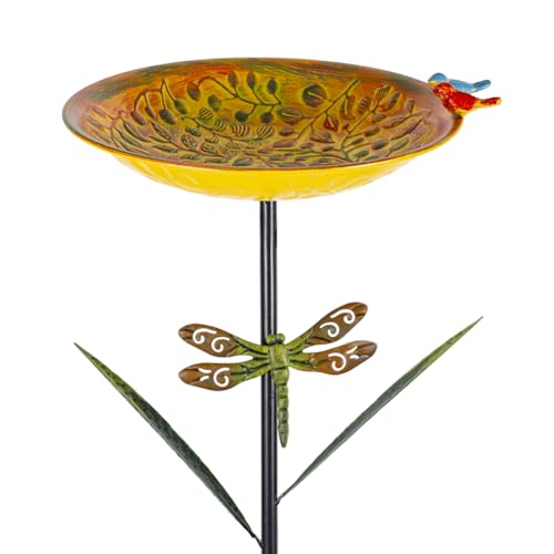 VEWOGARDEN 38" Tall Metal Bird Bath for Outside, Outdoor Bird Bath Feeder with Stable Stake for Garden, Yard, Patio Decor, Yellow - color: Yellow