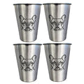 4 Pack 16oz Conical Stainless Steel Cups - Laser Engraved Animals, Stackable Durable Metal Cold Drink Cups for Parties & Outdoor Events (French Bulldog) - color: French Bulldog