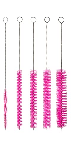 10" Extra Long Tube Brush Set - Large 5 Pack - Pink | Flexible nylon straw brushes for bottles, cleaning straws, pipe cleaners, glass, keyboard, detailing and deep cleaning - color: Pink, size: Large 5 Pack (8mm 12mm 16mm 20mm 24 mm)
